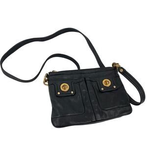 Marc Jacobs Black Leather Turnlock Double Front Pocket Crossbody Purse